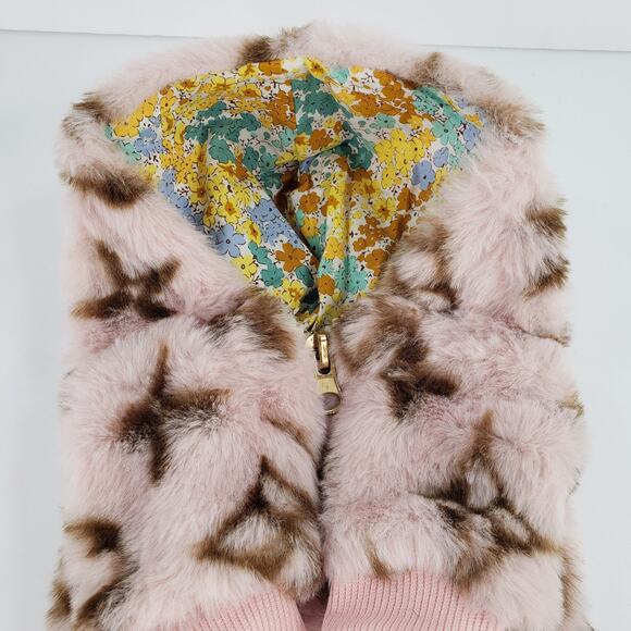 Tinoki Faux Fur XS Dog Cat Jacket Pink Brown Sweater Hoodie Reversible w/ Zipper - Picture 6 of 8